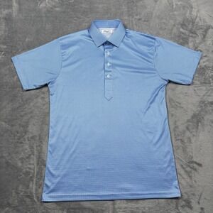 Collars & Co Blue & White Gingham Plaid Dress Collar Polo Shirt Size Medium